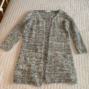 Long Black and White Speckled Cardigan